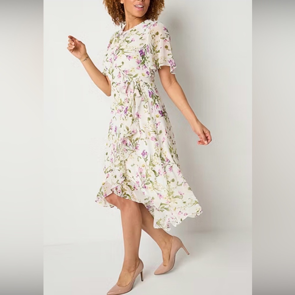 Jessica Howard Floral High Low Dress in White and Purple